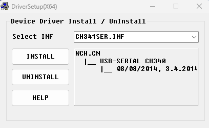 Interface de instalação do driver CH341 versão 3.4.2014.8 no Windows 11.