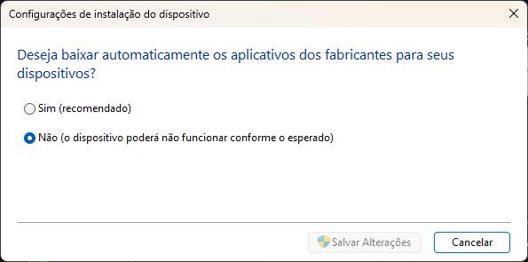 Desabilitando a atualização automática do driver CH340 no Windows 11.